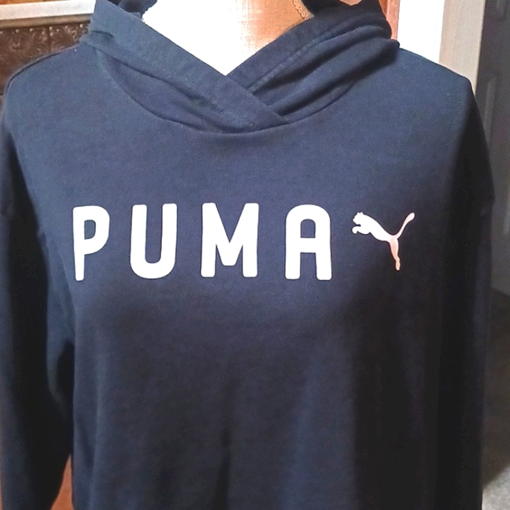 PUMA Hoodie Women's Cropped Black Sweatshirt Size Extra Large